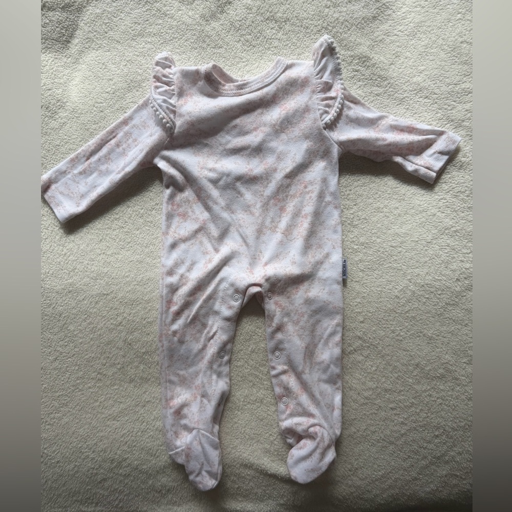 Badgley Mischka Luxury Baby Girls Footed Sleeper / Romper - Pink Marble 0-3M
